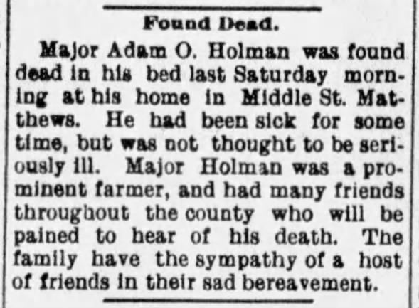 1904 Death notice of Adam Osgood Holman Sr